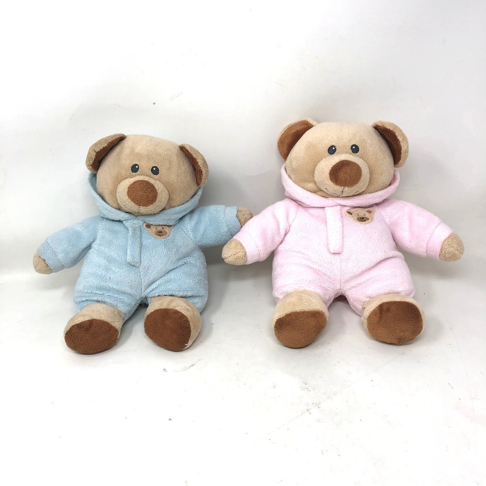 Ty Baby Bear Blue and Baby Bear Pink Plush Set of‎ 2 Hooded Pajama PJs